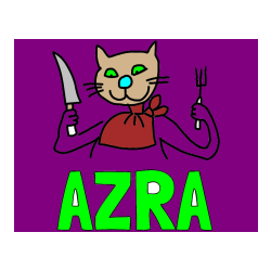 Pobarvana pobarvanka - Pobarvanka imena AZRA in pobarvanka mačke pri kosilu