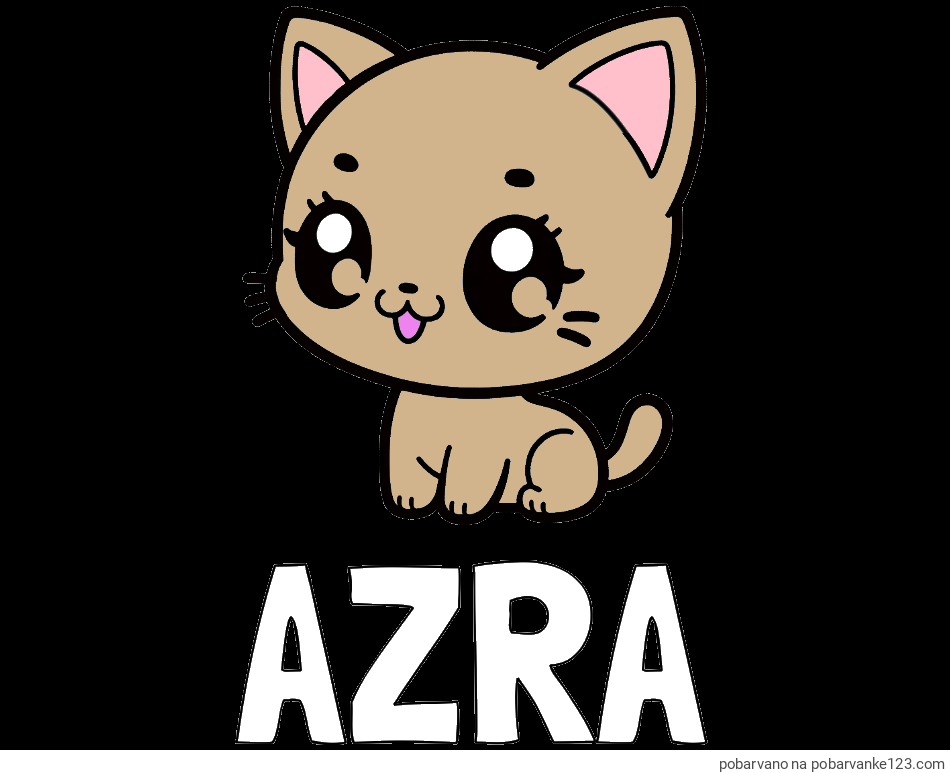 POBARVANA POBARVANKA - Pobarvanka imena AZRA in pobarvnaka ljubke muce v anime slogu