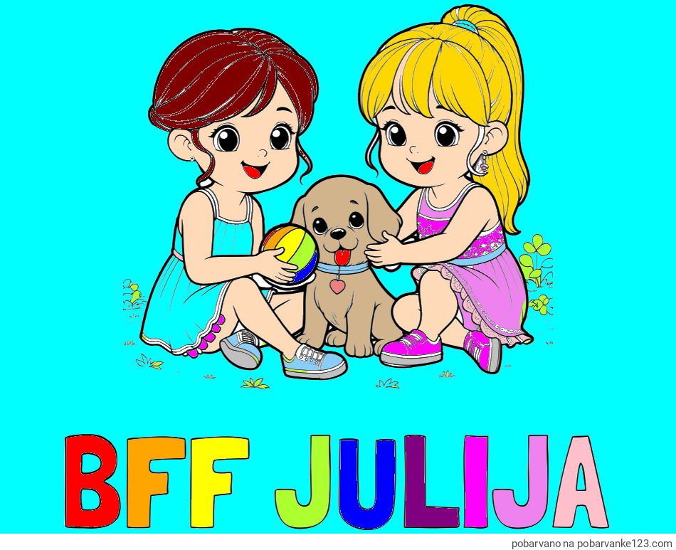 POBARVANA POBARVANKA - Pobarvanka imena BFF JULIJA in pobarvanka prijateljic s kužkom