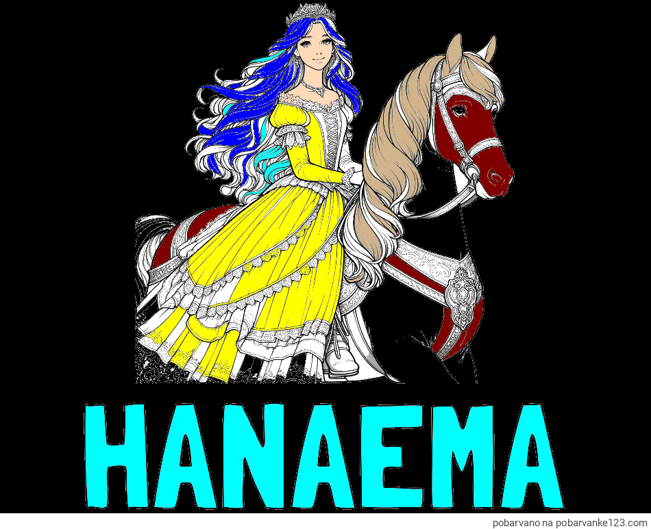 POBARVANA POBARVANKA - Pobarvanka imena HANAEMA in pobarvanka nasmejana princese na konju