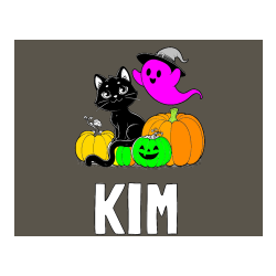 Pobarvana pobarvanka - Pobarvanka imena KIM in pobarvanka prijaznega duhca, črne mačke ter buč za noč čarovnic