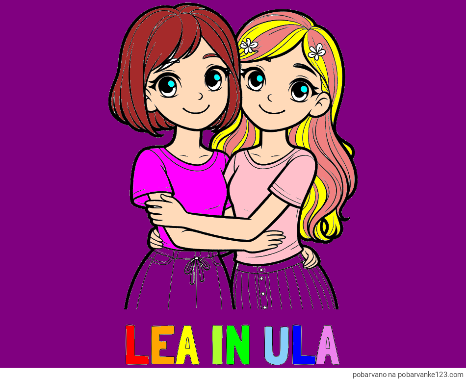POBARVANA POBARVANKA - Pobarvanka imena LEA IN ULA in pobarvanka ljubkih prijateljic