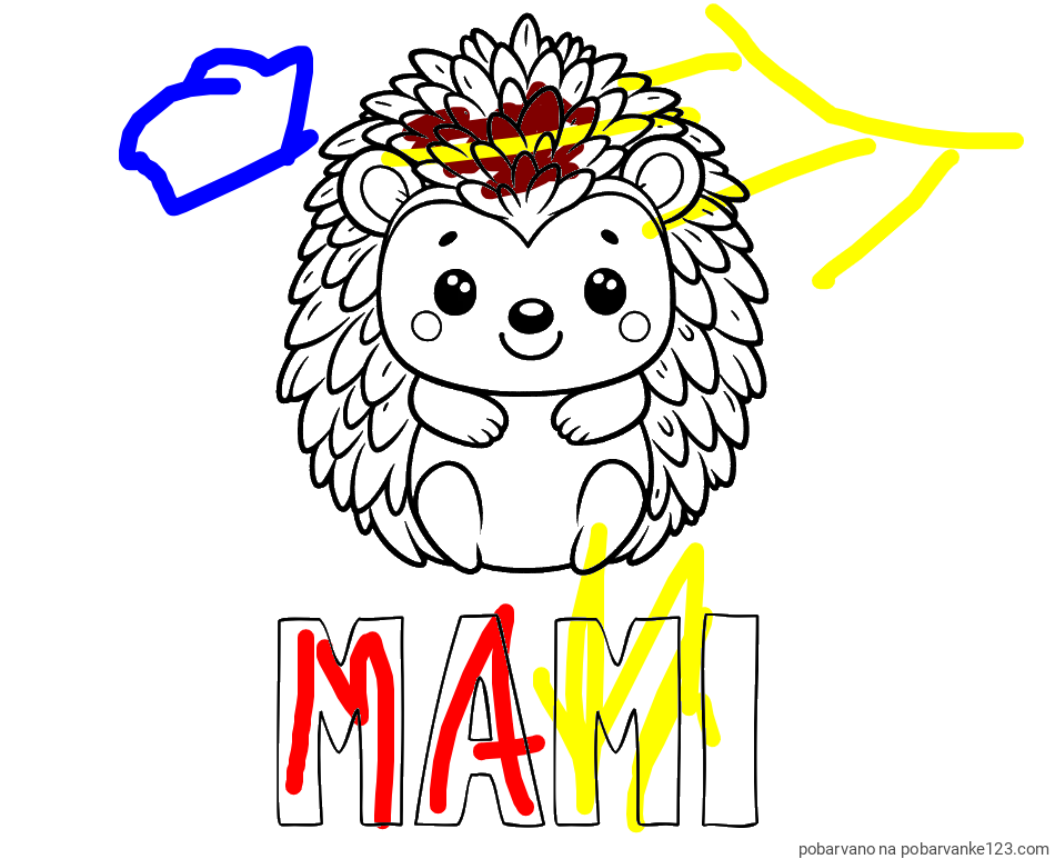 POBARVANA POBARVANKA - Pobarvanka imena MAMI in pobarvanka prikupnega ježa