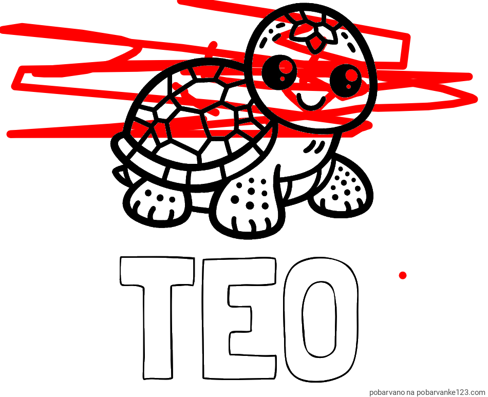 POBARVANA POBARVANKA - Pobarvanka imena TEO in otroška pobarvanka želve