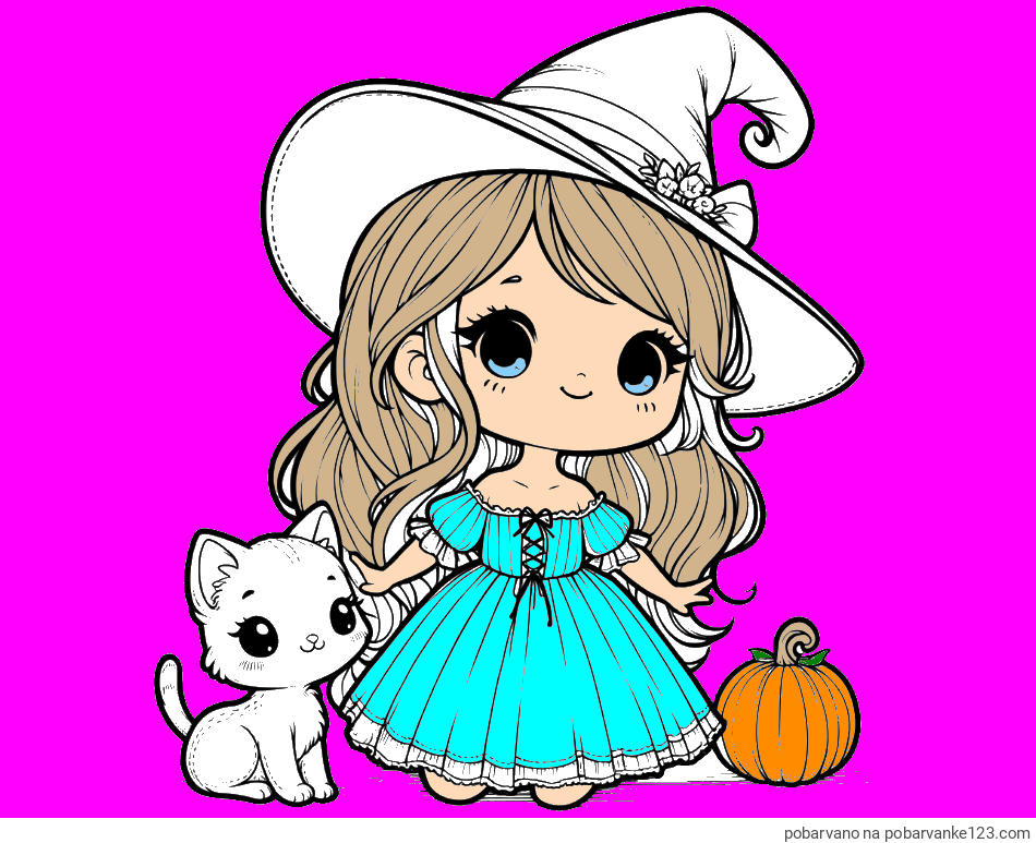 POBARVANA POBARVANKA - Pobarvanka ljubke čarovnice, muce in buče