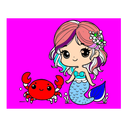 Pobarvana pobarvanka - Pobarvanka ljubke morske deklice in veselega raka