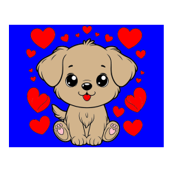 Pobarvana pobarvanka - Pobarvanka ljubkega kužka obdanega s srčki