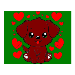 Pobarvana pobarvanka - Pobarvanka ljubkega kužka obdanega s srčki