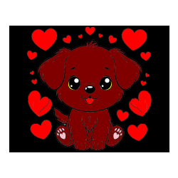 Pobarvana pobarvanka - Pobarvanka ljubkega kužka obdanega s srčki