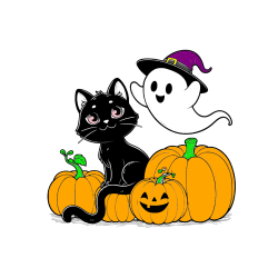 Pobarvana pobarvanka - Pobarvanka prijaznega duhca, črne mačke ter buč za noč čarovnic