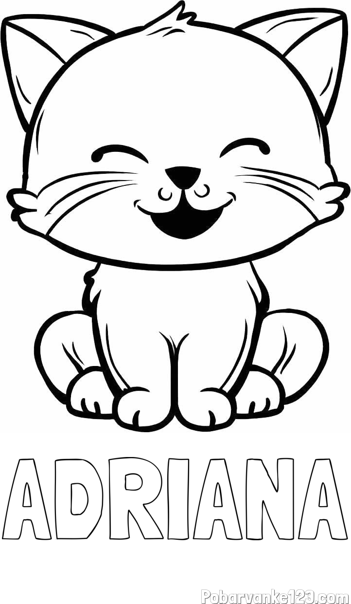 Pobarvanka imena ADRIANA in pobarvanka prikupne mačke