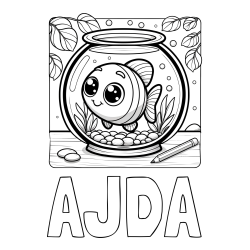 Online izdelana pobarvanka - Pobarvanka imena AJDA in pobarvanka ljubke ribice