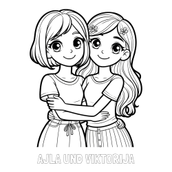Online izdelana pobarvanka - Pobarvanka imena AJLA UND VIKTORIJA in pobarvanka ljubkih prijateljic