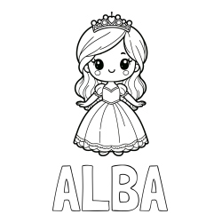 Online izdelana pobarvanka - Pobarvanka imena ALBA in pobarvanka ljubke princeske