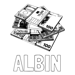 Online izdelana pobarvanka - Pobarvanka imena ALBIN in pobarvanka evrskih bankovcev