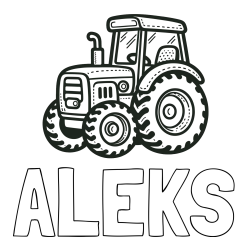 Online izdelana pobarvanka - Pobarvanka imena ALEKS in pobarvanka čudovitega traktorja