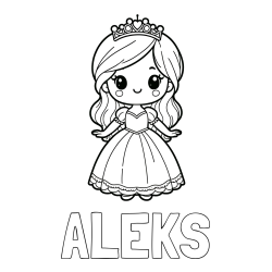 Online izdelana pobarvanka - Pobarvanka imena ALEKS in pobarvanka ljubke princeske