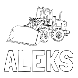 Online izdelana pobarvanka - Pobarvanka imena ALEKS in pobarvanka velikega bagra