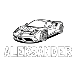 Online izdelana pobarvanka - Pobarvanka imena ALEKSANDER in pobarvanka čudovitega športnega avtomobila
