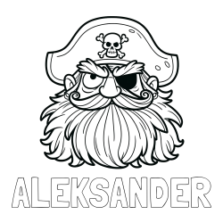 Online izdelana pobarvanka - Pobarvanka imena ALEKSANDER in pobarvanka gusarja