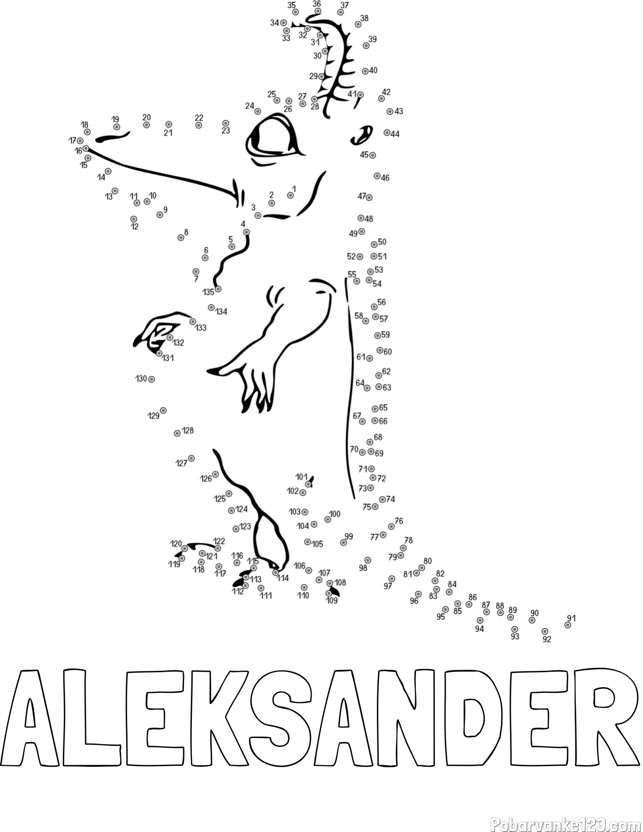 Pobarvanka imena ALEKSANDER in pobarvanka pošasti - poveži številke