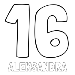 Online izdelana pobarvanka - Pobarvanka imena ALEKSANDRA in pobarvanka številke šestnajst (16)