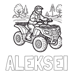 Online izdelana pobarvanka - Pobarvanka imena ALEKSEI in pobarvanka motorista na štirikolesniku