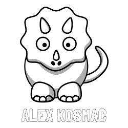 Online izdelana pobarvanka - Pobarvanka imena ALEX KOSMAČ in pobarvanka dinozavra triceratops