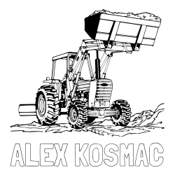 Online izdelana pobarvanka - Pobarvanka imena ALEX KOSMAČ in pobarvanka velikega traktorja med prenosom zemljine