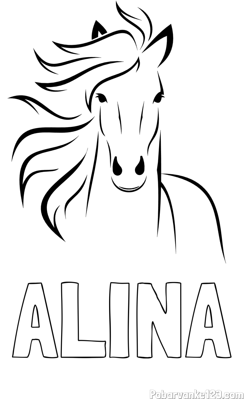 Pobarvanka imena ALINA in lepa pobarvanka konja