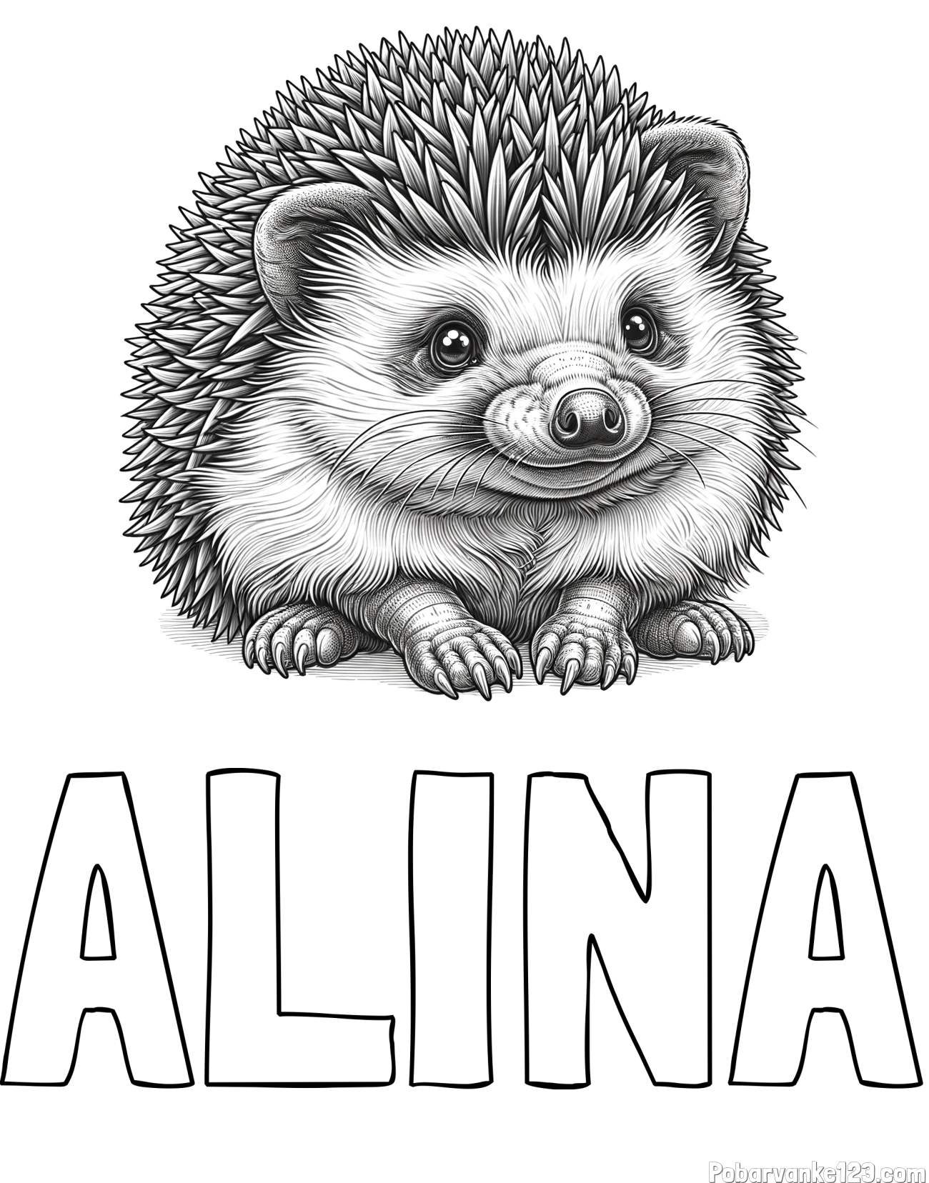 Pobarvanka imena ALINA in pobarvanka ježa