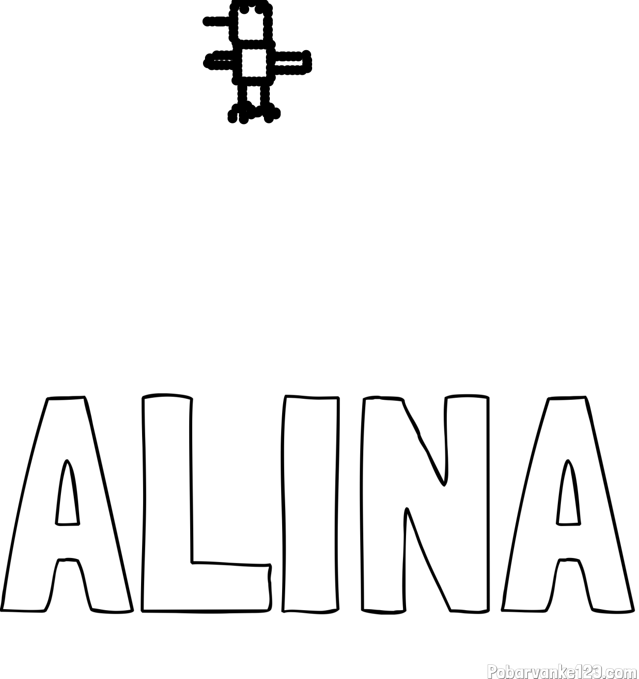 Pobarvanka imena ALINA in rozi ptiček