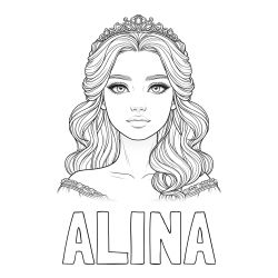 Pobarvanka imena ALINA ter ljubke princeske