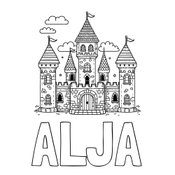Online izdelana pobarvanka - Pobarvanka imena ALJA in pobarvnaka velikega gradu