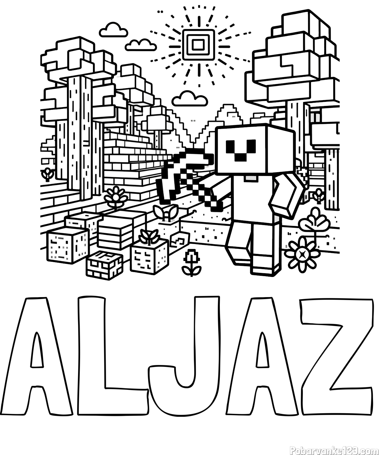 Pobarvanka imena ALJAZ in pobarvanka Minecraft sveta