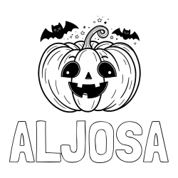 Online izdelana pobarvanka - Pobarvanka imena ALJOŠA in pobarvanka nasmejane buče ter dveh netopirjev za noč čarovnic