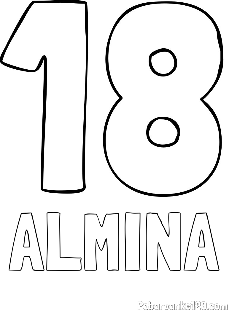 Pobarvanka imena ALMINA in pobarvanka številke osemnajst (18)