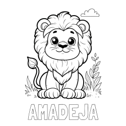 Online izdelana pobarvanka - Pobarvanka imena AMADEJA in pobarvanka ljubkega leva