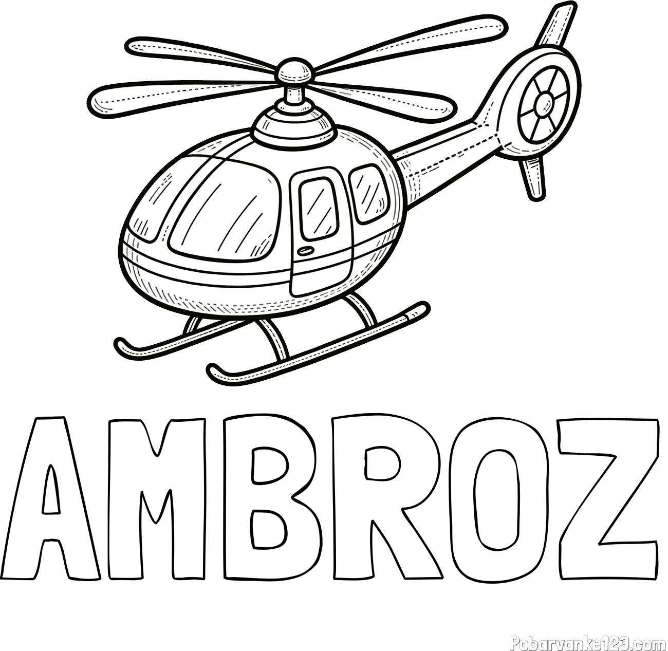 Pobarvanka imena AMBROŽ in pobarvanka manjšega helikopterja