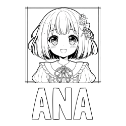 Online izdelana pobarvanka - Pobarvanka imena ANA in pobarvanka ljubke punčke v anime slogu