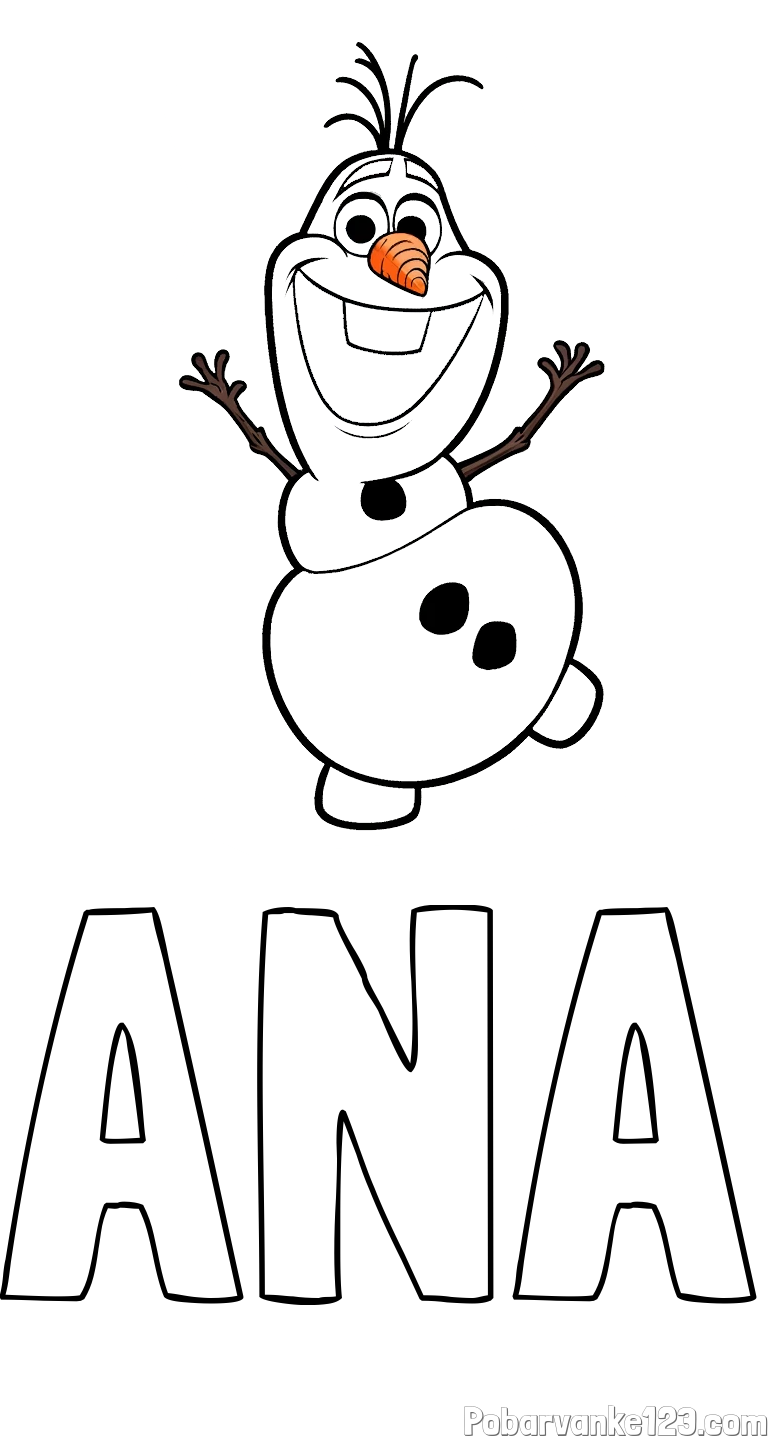 Pobarvanka imena ANA in pobarvanka ljubkega snežaka Olaf