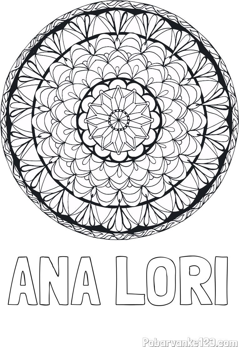 Pobarvanka imena ANA LORI in mandale 4
