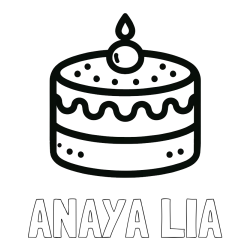 Online izdelana pobarvanka - Pobarvanka imena ANAYA LIA in otroška pobarvanka majhne torte