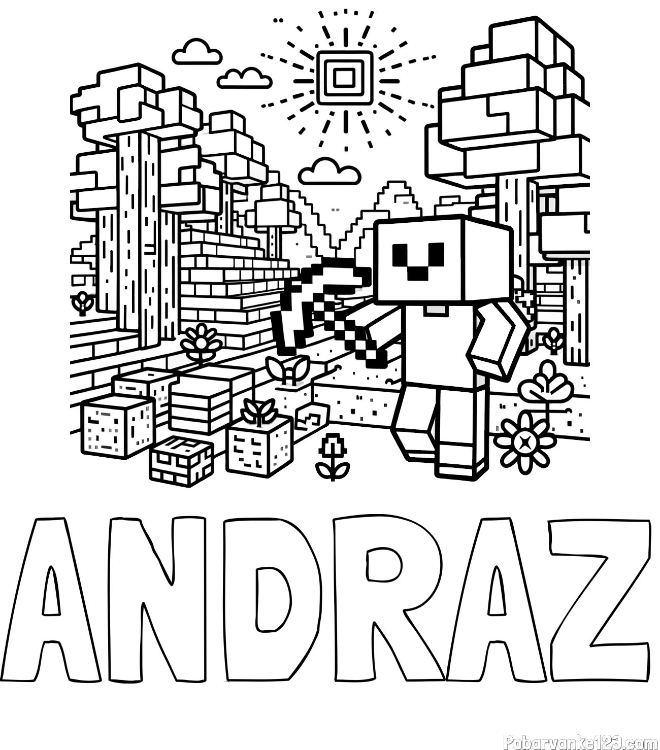 Pobarvanka imena ANDRAŽ in pobarvanka Minecraft sveta