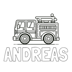 Online izdelana pobarvanka - Pobarvanka imena ANDREAS in lepa pobarvnak gasilskega avta