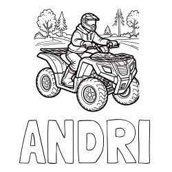 Online izdelana pobarvanka - Pobarvanka imena ANDRI in pobarvanka motorista na štirikolesniku