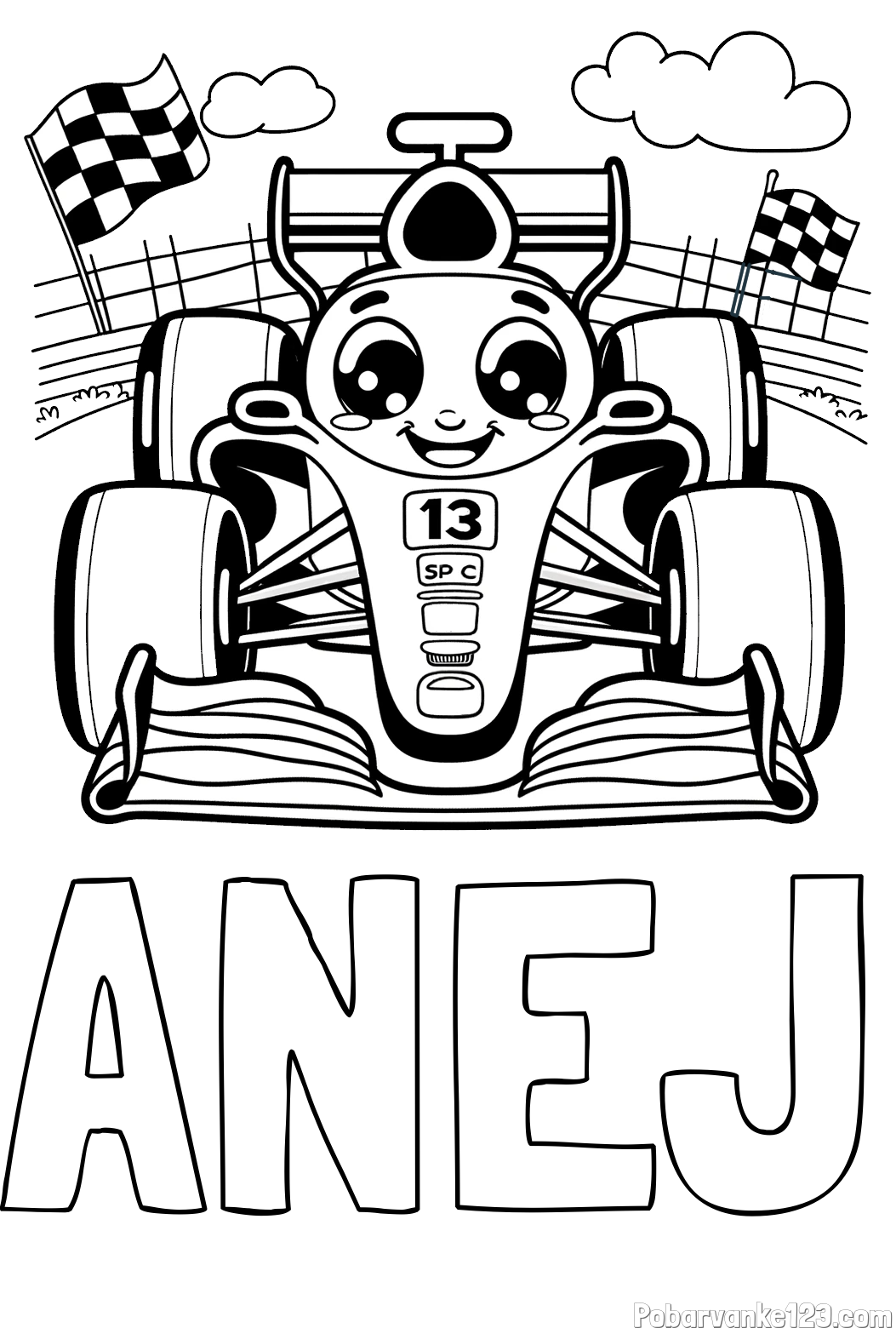 Pobarvanka imena ANEJ in otroška pobarvanka FORMULA 1