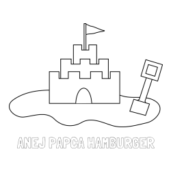 Online izdelana pobarvanka - Pobarvanka imena ANEJ PAPCA HAMBURGER in pobarvanka peščenega gradu z lopatico