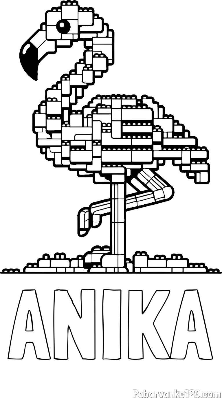 Pobarvanka imena ANIKA in pobarvanka flaminga sestavljenega iz LEGO kock
