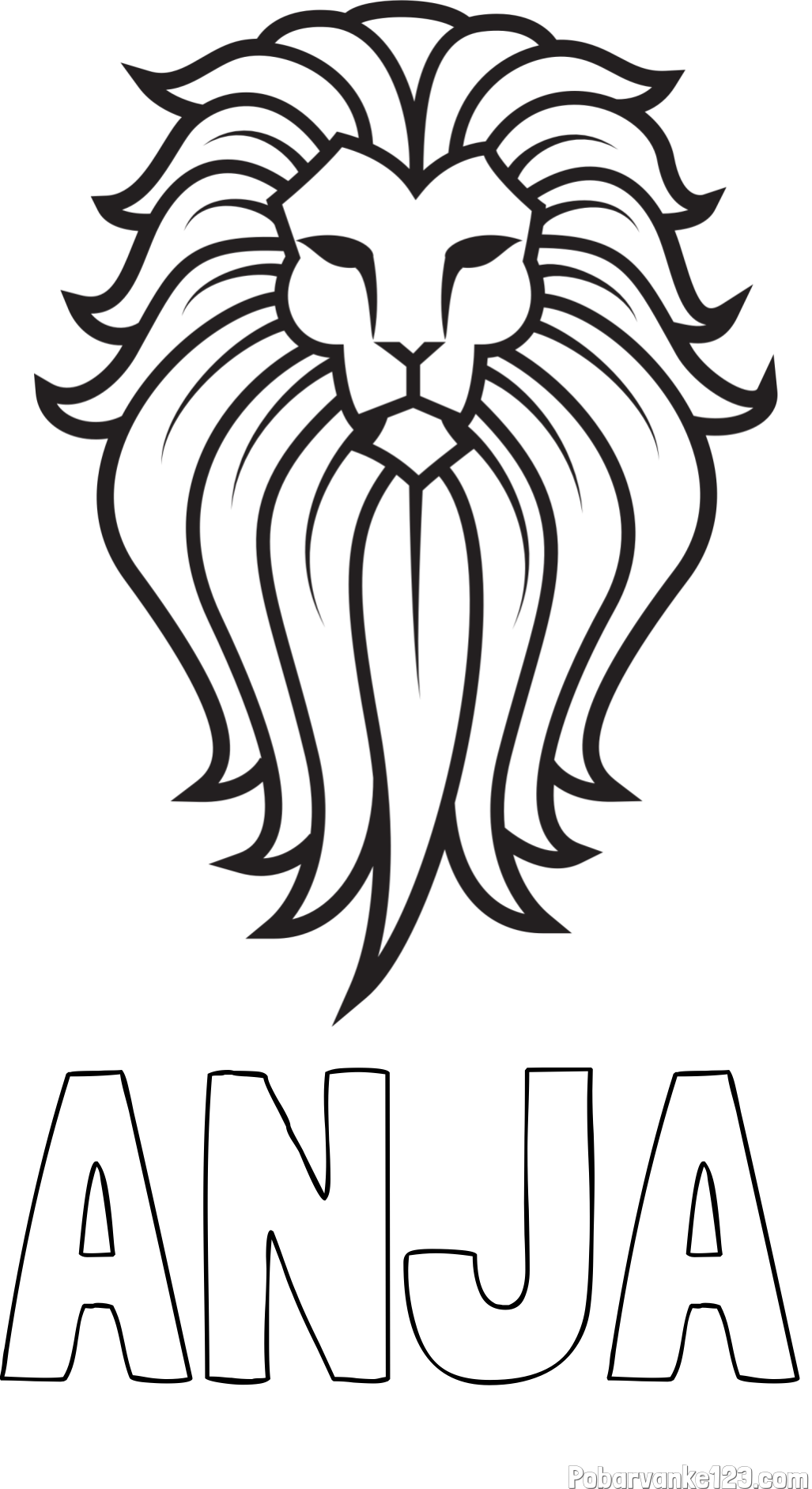 Pobarvanka imena ANJA in pobarvanka leva z bujno grivo